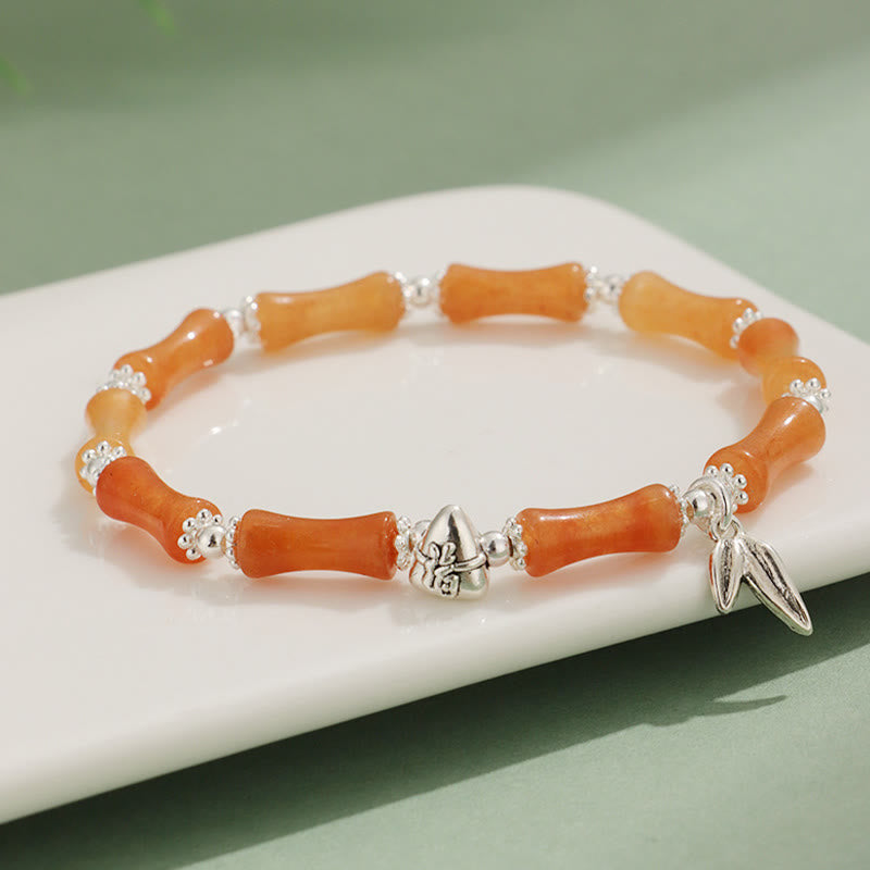 Braccialetto portafortuna Buddha Stones Peridoto Giada bianca Quarzo fragola Avventurina verde Bambù Fu Character