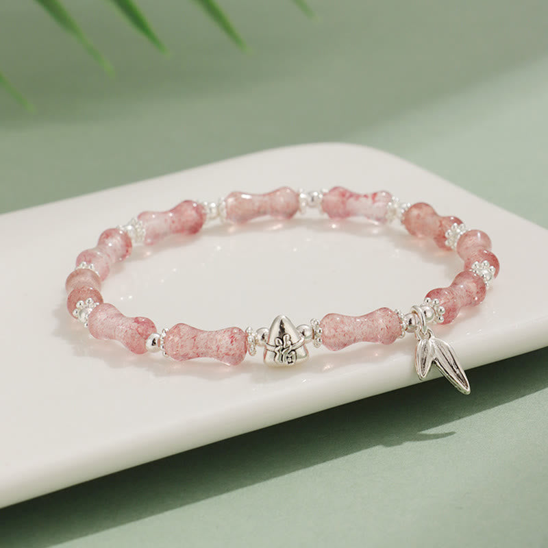 Braccialetto portafortuna Buddha Stones Peridoto Giada bianca Quarzo fragola Avventurina verde Bambù Fu Character