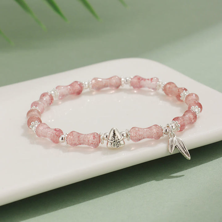 Braccialetto portafortuna Buddha Stones Peridoto Giada bianca Quarzo fragola Avventurina verde Bambù Fu Character