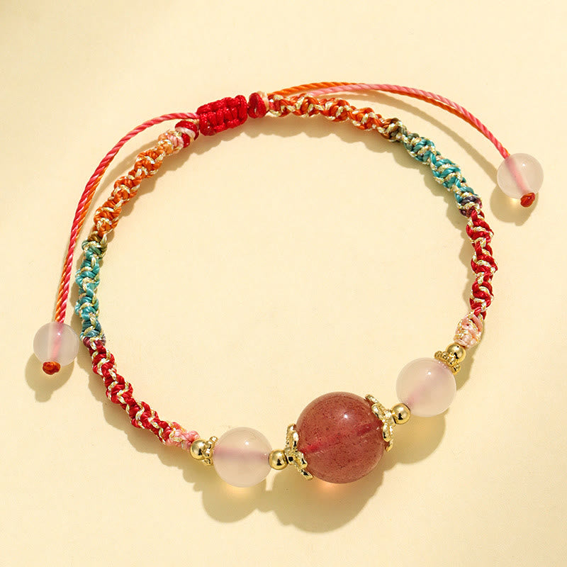 Braccialetto di corda curativa con perline di agata bianca, cristallo rosa e quarzo fragola Buddha Stones