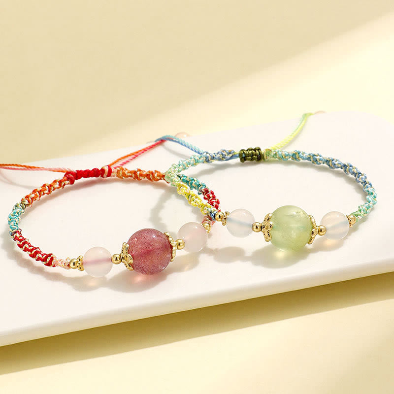 Braccialetto di corda curativa con perline di agata bianca, cristallo rosa e quarzo fragola Buddha Stones
