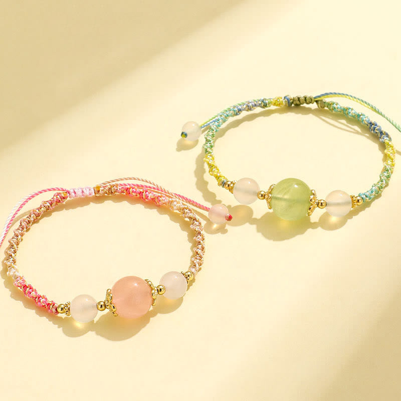 Braccialetto di corda curativa con perline di agata bianca, cristallo rosa e quarzo fragola Buddha Stones