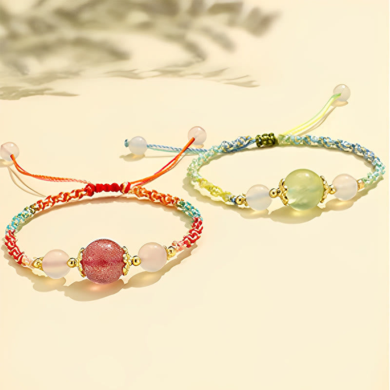 Braccialetto di corda curativa con perline di agata bianca, cristallo rosa e quarzo fragola Buddha Stones