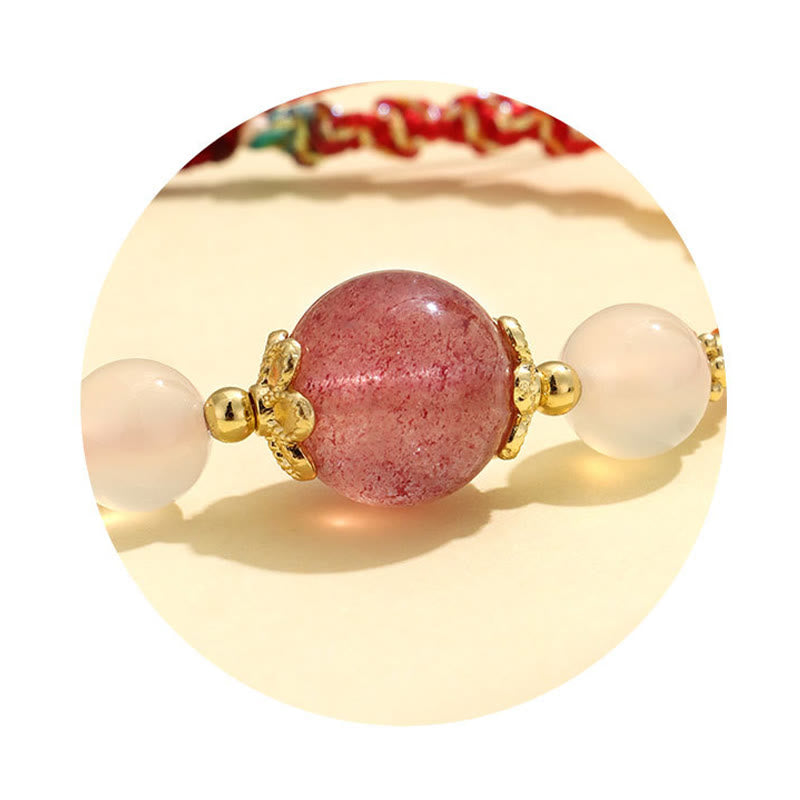 Braccialetto di corda curativa con perline di agata bianca, cristallo rosa e quarzo fragola Buddha Stones