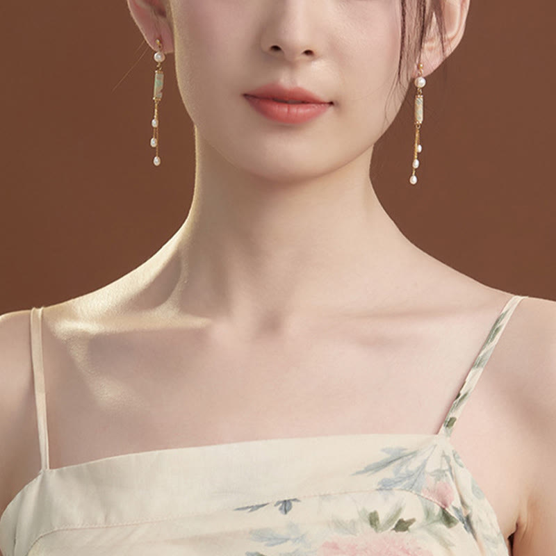 Orecchini pendenti con perle curative in argento sterling 925 Buddha Stones e perle di Shoushan