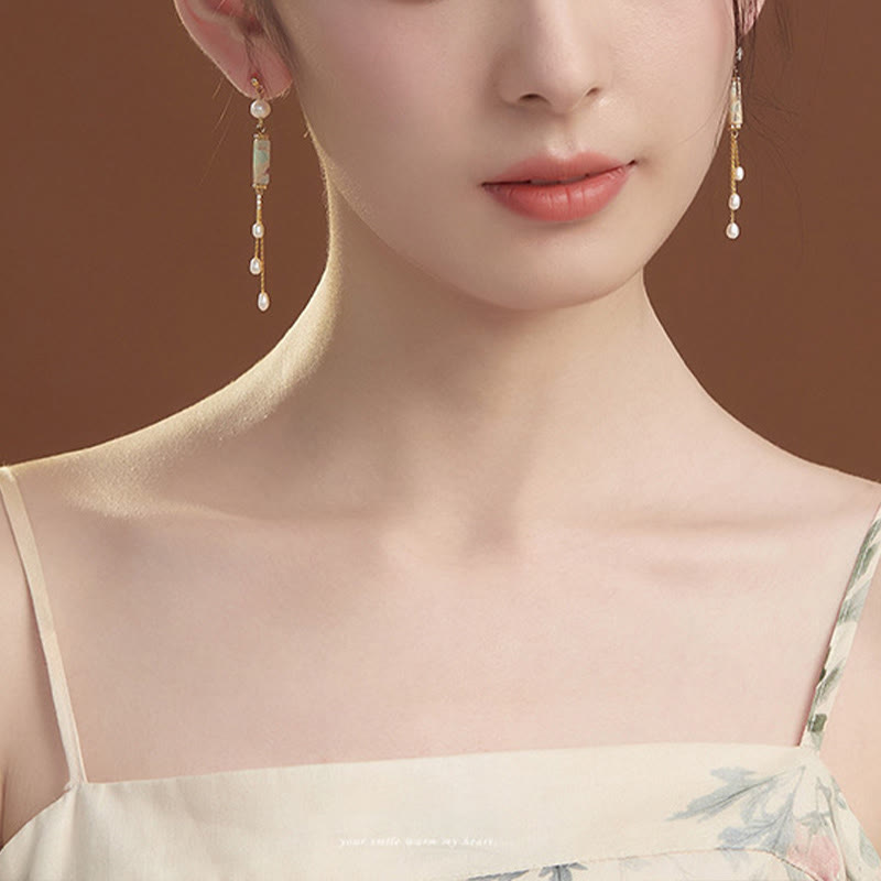 Orecchini pendenti con perle curative in argento sterling 925 Buddha Stones e perle di Shoushan