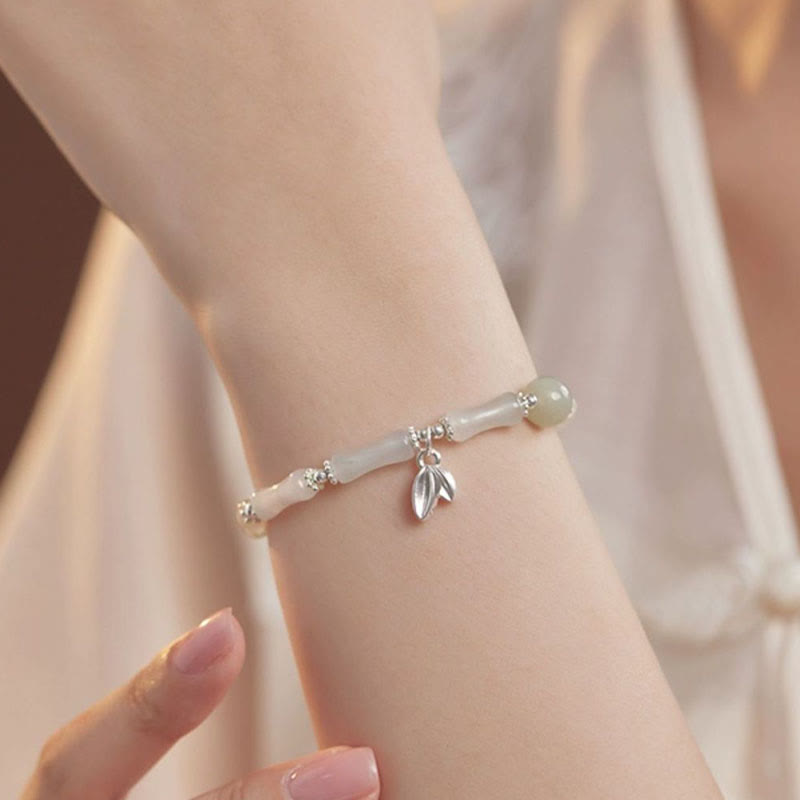 Braccialetto portafortuna con ciondolo in bambù e giada naturale Tianshan in argento sterling 925 Buddha Stones - image 4