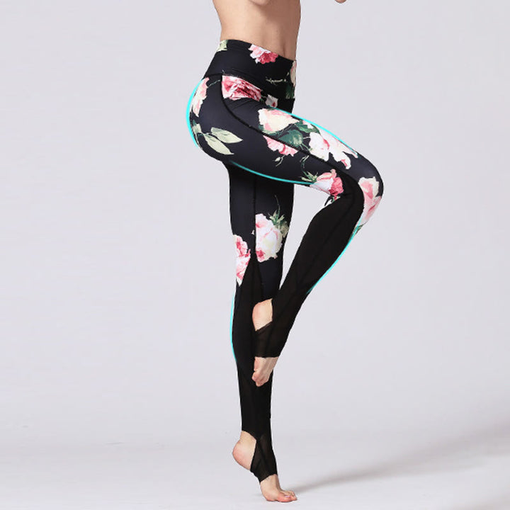 Buddha Stones Rose Peony Flower Print Design Leggings sportivi da fitness e yoga Pantaloni da yoga da donna - image 3