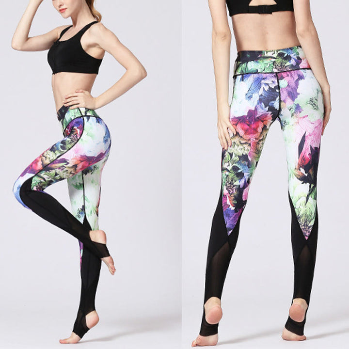 Buddha Stones Rose Peony Flower Print Design Leggings sportivi da fitness e yoga Pantaloni da yoga da donna - image 15