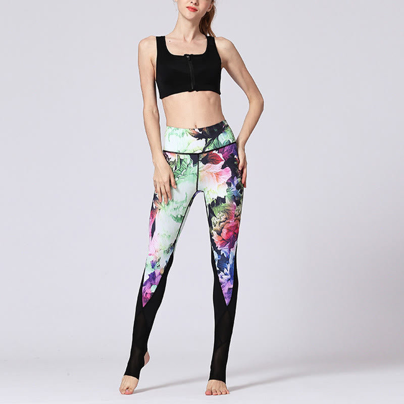 Buddha Stones Rose Peony Flower Print Design Leggings sportivi da fitness e yoga Pantaloni da yoga da donna - image 13
