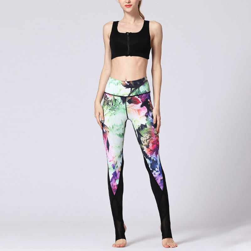 Buddha Stones Rose Peony Flower Print Design Leggings sportivi da fitness e yoga Pantaloni da yoga da donna - image 14