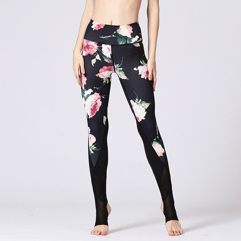 Buddha Stones Rose Peony Flower Print Design Leggings sportivi da fitness e yoga Pantaloni da yoga da donna - image 4