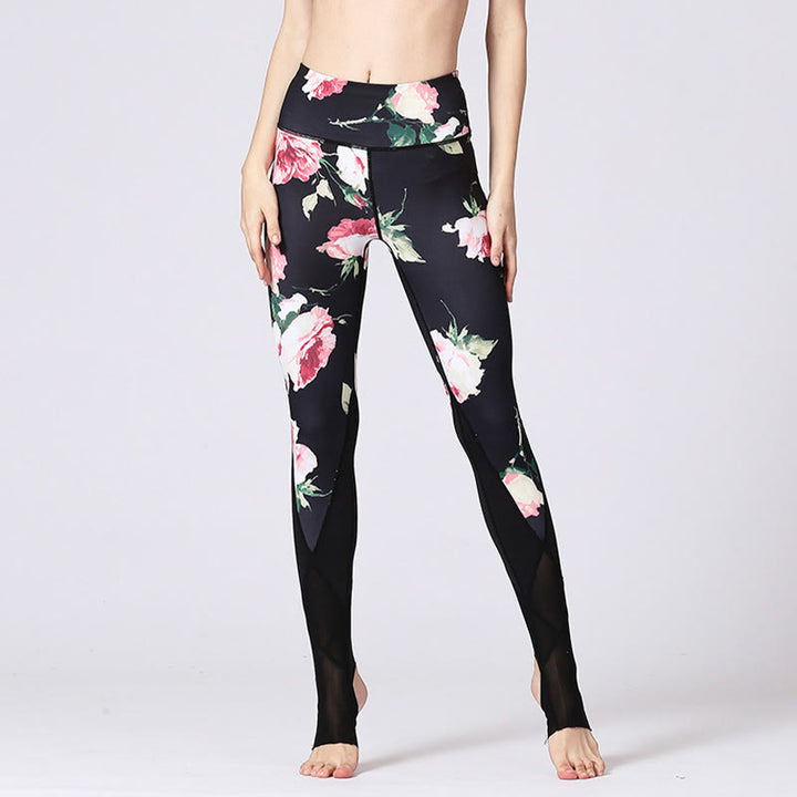 Buddha Stones Rose Peony Flower Print Design Leggings sportivi da fitness e yoga Pantaloni da yoga da donna - image 4