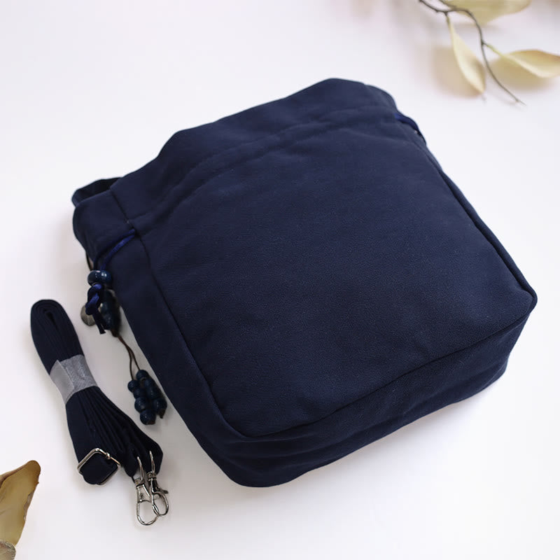 Borsa a tracolla in cotone e lino con Buddha Stones , farfalla ricamata, loto, magnolia, borsa a tracolla