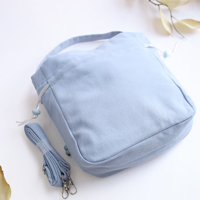 Borsa a tracolla in cotone e lino con Buddha Stones , farfalla ricamata, loto, magnolia, borsa a tracolla