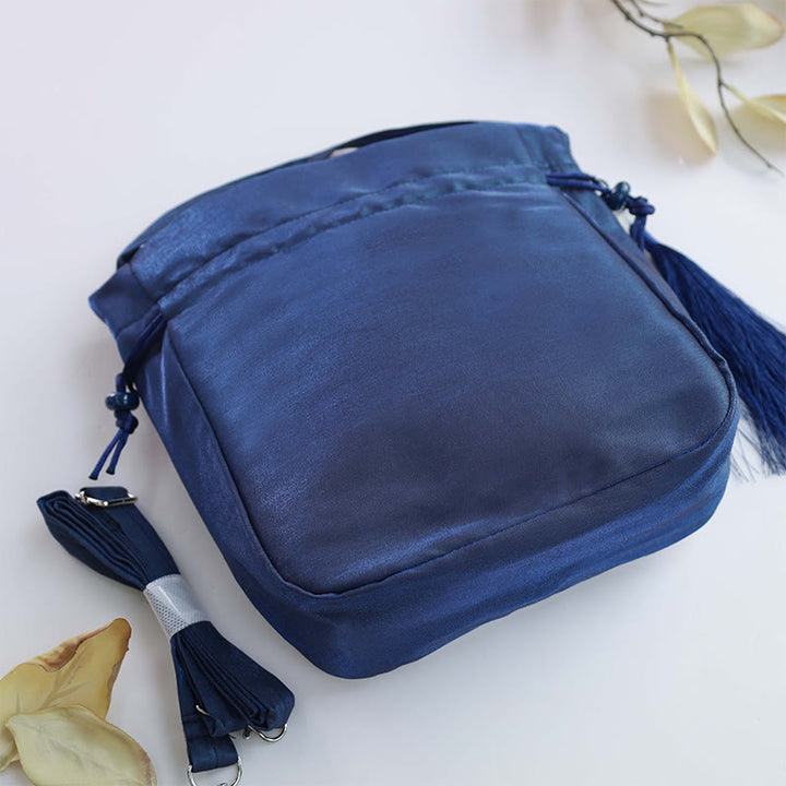 Borsa a tracolla in cotone e lino con Buddha Stones ricamate, motivo: loto, pesce Koi, gru, camelia, borsa a tracolla