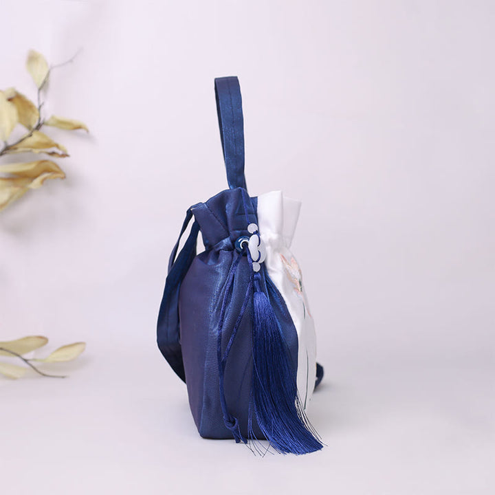 Borsa a tracolla in cotone e lino con Buddha Stones ricamate, motivo: loto, pesce Koi, gru, camelia, borsa a tracolla