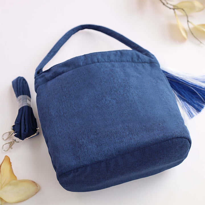 Buddha Stones Ricamo Glicine Prugna Loto Ciliegio Fiore Cotone Lino Tela Tote Borsa A Tracolla Borsa A Mano