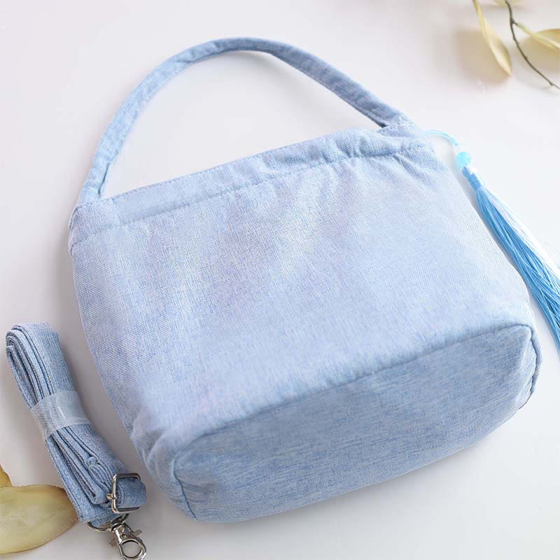 Buddha Stones Ricamo Glicine Prugna Loto Ciliegio Fiore Cotone Lino Tela Tote Borsa A Tracolla Borsa A Mano