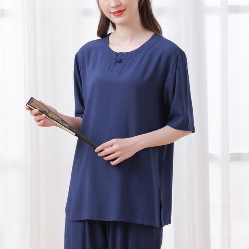 Buddha Stones 2 pezzi mezza manica T-shirt pantaloni meditazione Zen Tai Chi cotone lino abbigliamento unisex set