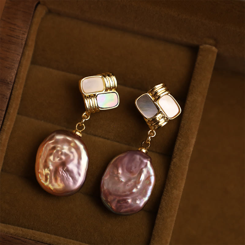 Orecchini pendenti con perle barocche naturali placcate in oro e argento sterling 925 Buddha Stones - image 1