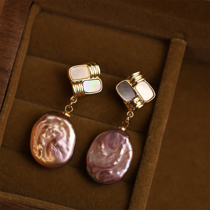 Orecchini pendenti con perle barocche naturali placcate in oro e argento sterling 925 Buddha Stones - image 1