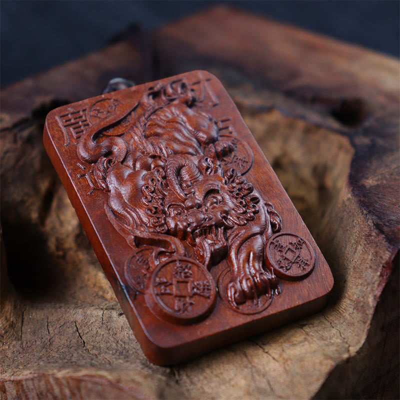 Buddha Stones Naturale Fulmine Colpito Giuggiola Legno PiXiu Moneta di Rame Collana Pendente Portafortuna