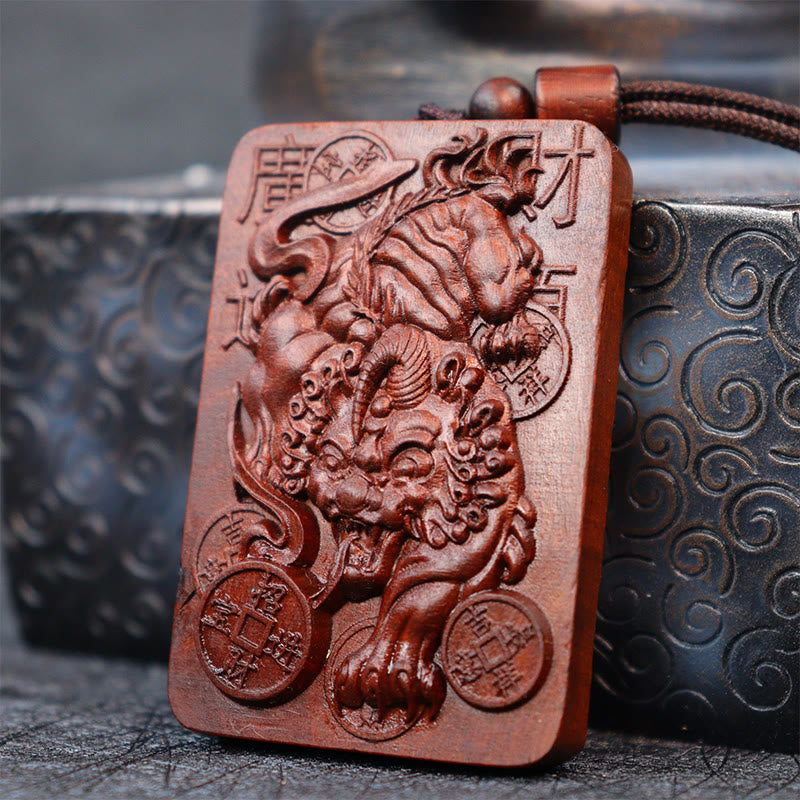 Buddha Stones Naturale Fulmine Colpito Giuggiola Legno PiXiu Moneta di Rame Collana Pendente Portafortuna