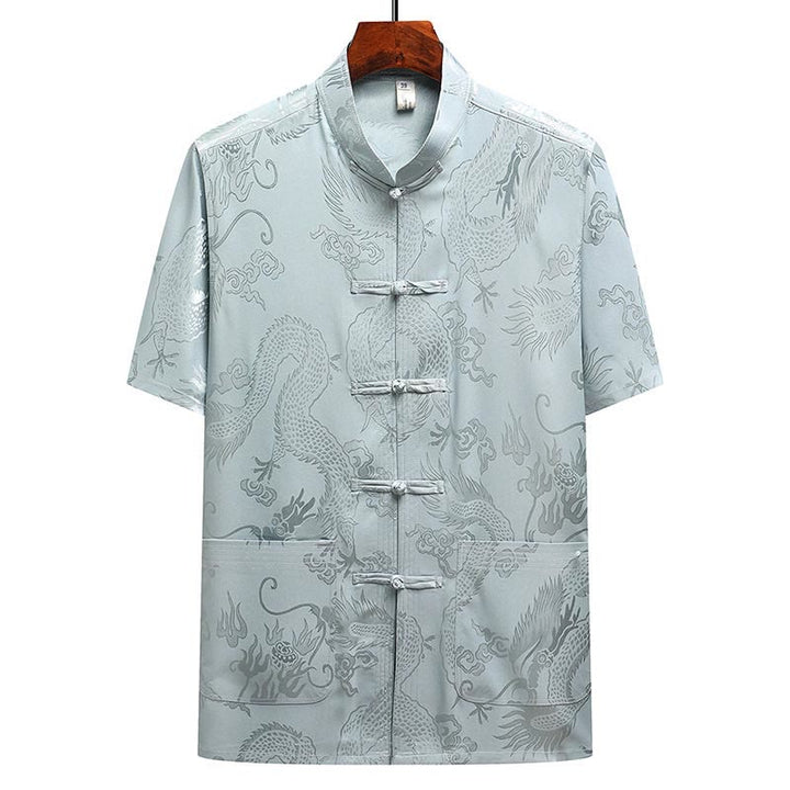 Buddha Stones Modello di drago Abito Tang Hanfu Uniforme tradizionale Maniche corte Pantaloni Abbigliamento Set da uomo - image 2