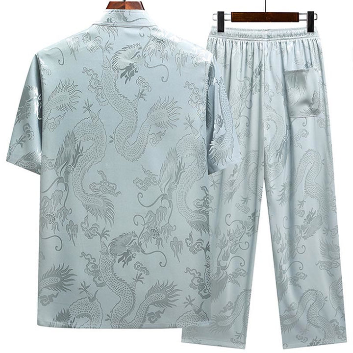 Buddha Stones Modello di drago Abito Tang Hanfu Uniforme tradizionale Maniche corte Pantaloni Abbigliamento Set da uomo - image 1