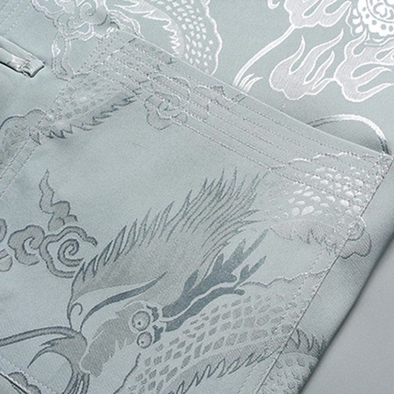 Buddha Stones Modello di drago Abito Tang Hanfu Uniforme tradizionale Maniche corte Pantaloni Abbigliamento Set da uomo - image 5