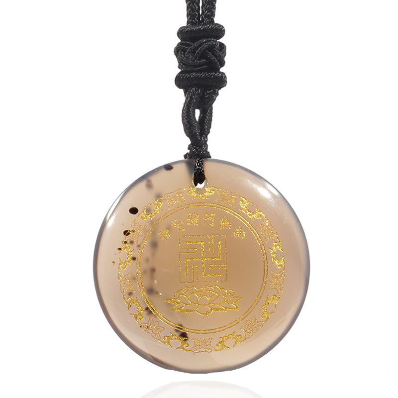 Buddha Stones Svastica Modello di loto Naturale Vario Cristallo Ossidiana Nera Collana Pendente di Purificazione
