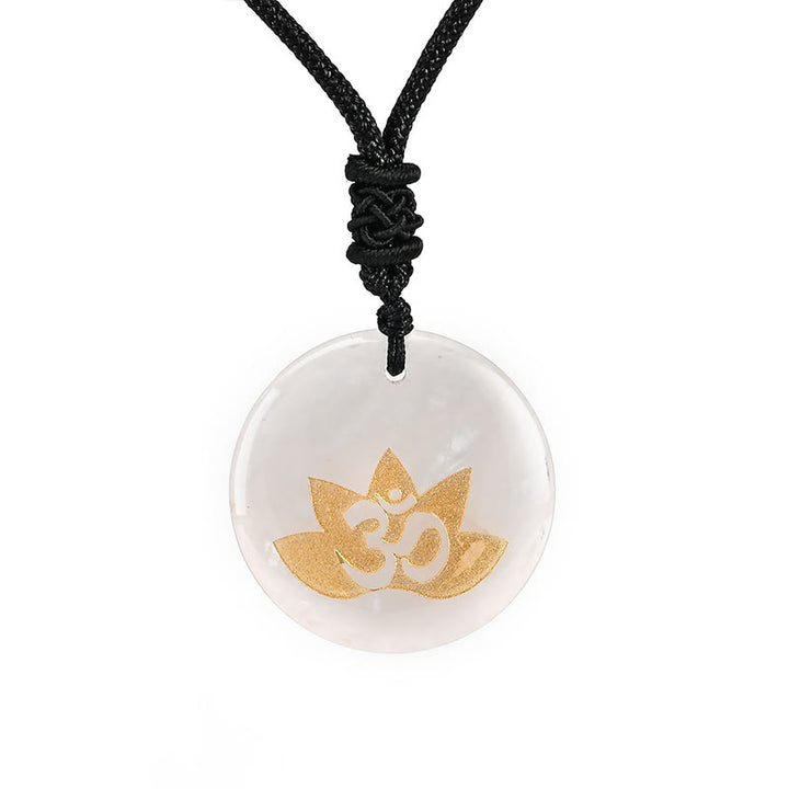 Buddha Stones OM Simbolo del Loto Vari Cristalli Ametista Occhio di Tigre Collana Pendente Guarigione