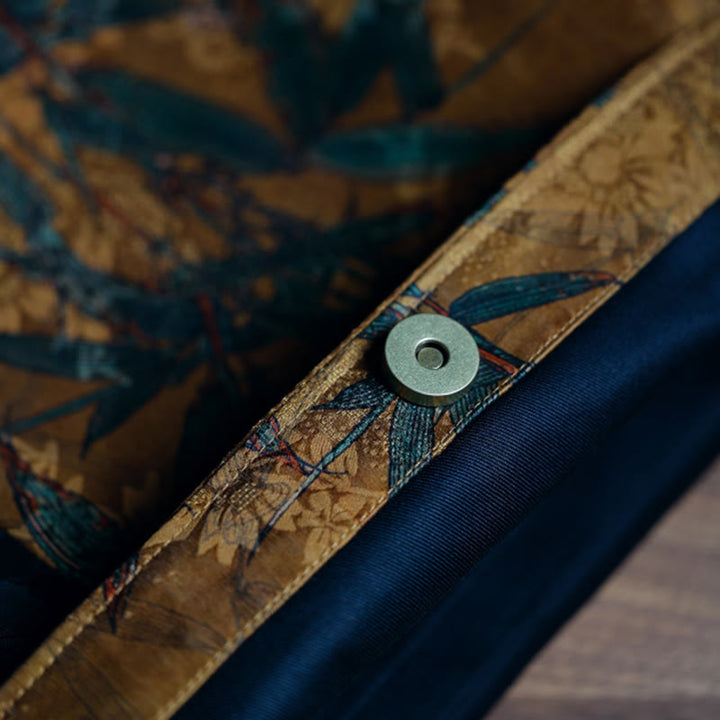 Borsa a tracolla con Buddha Stones di bambù, fiori, farfalle, cachi