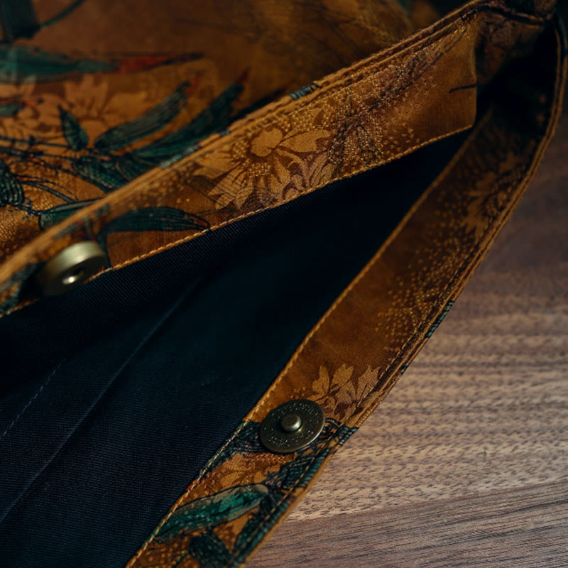 Borsa a tracolla con Buddha Stones di bambù, fiori, farfalle, cachi