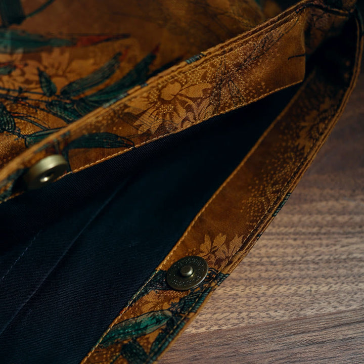 Borsa a tracolla con Buddha Stones di bambù, fiori, farfalle, cachi