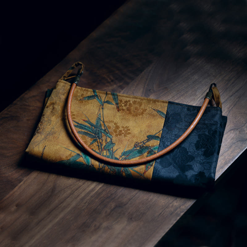 Borsa a tracolla con Buddha Stones di bambù, fiori, farfalle, cachi