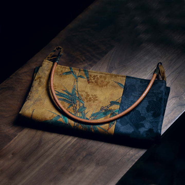 Borsa a tracolla con Buddha Stones di bambù, fiori, farfalle, cachi