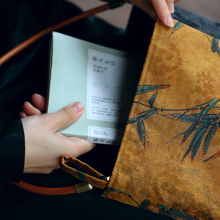 Borsa a tracolla con Buddha Stones di bambù, fiori, farfalle, cachi