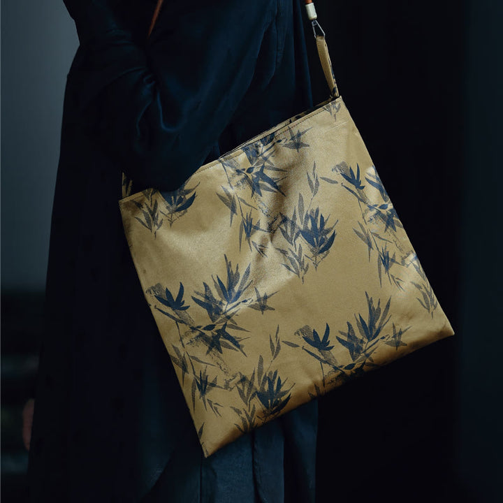 Borsa a tracolla con Buddha Stones di bambù, fiori, farfalle, cachi