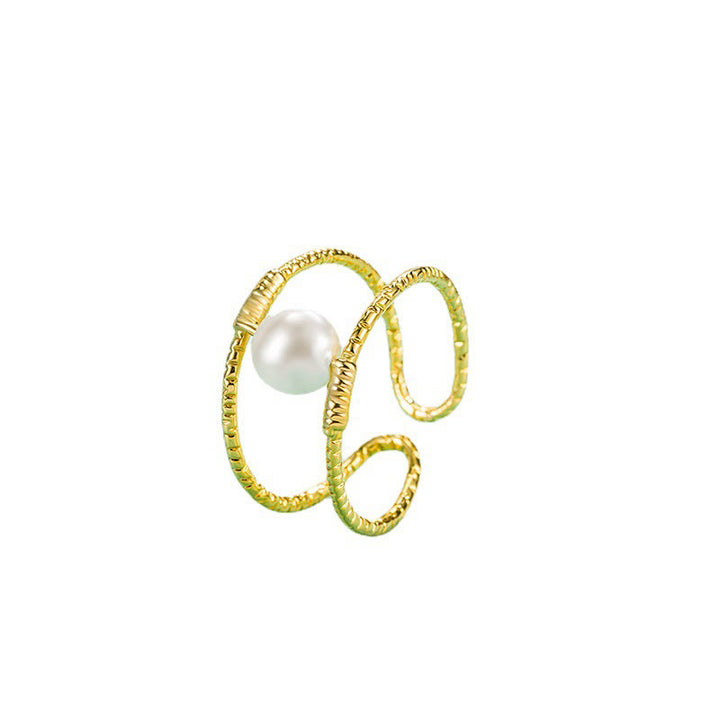 Anello regolabile con perle di giada rotonde in Buddha Stones e doppio strato di rame
