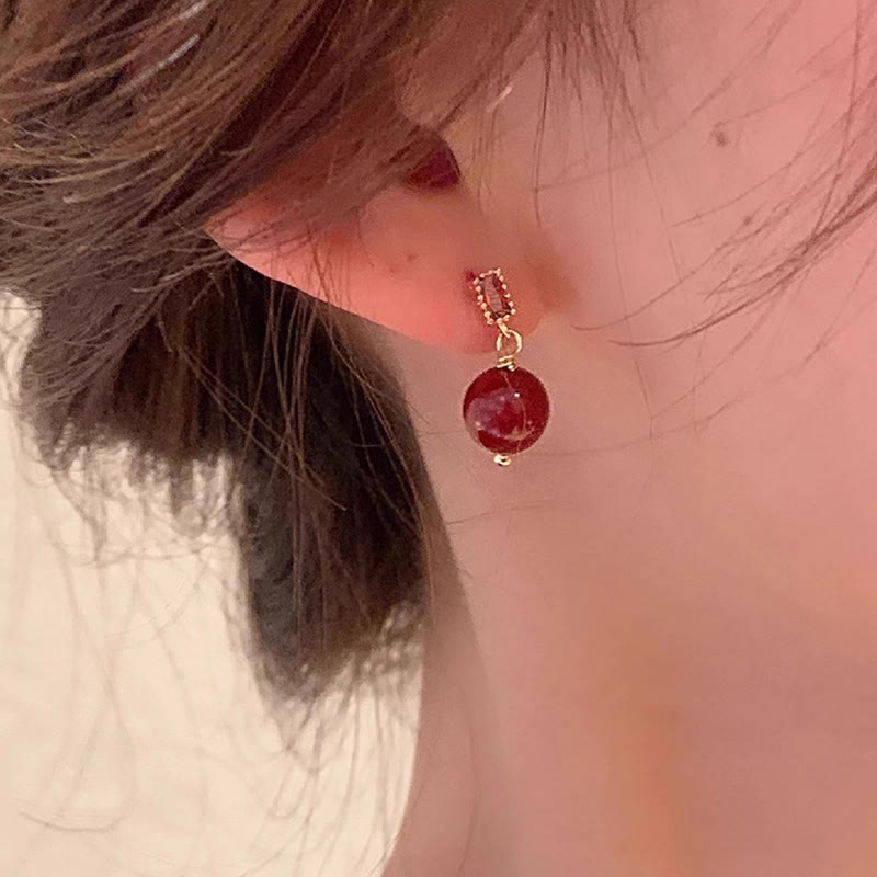 Orecchini Buddha Stones 925 Sterling Silver Post 14K Gold Filled Cinnabar Bead Zircone Calma