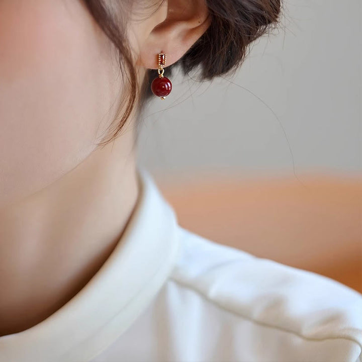 Orecchini Buddha Stones 925 Sterling Silver Post 14K Gold Filled Cinnabar Bead Zircone Calma