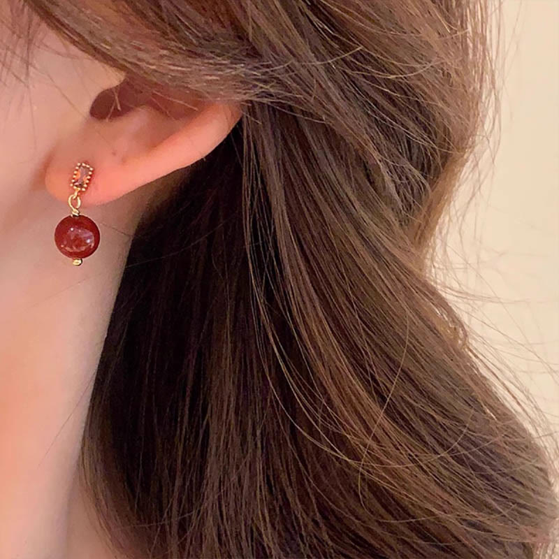 Orecchini Buddha Stones 925 Sterling Silver Post 14K Gold Filled Cinnabar Bead Zircone Calma