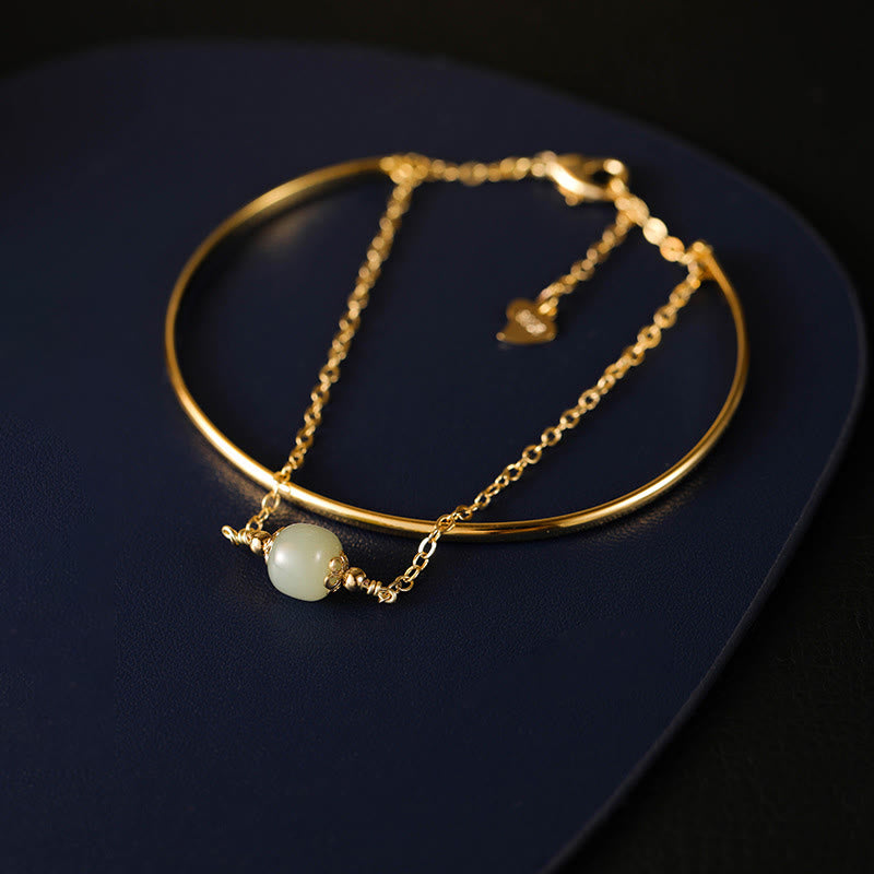 Braccialetto con perline di giada Hetian placcato in oro e rame, a doppio strato, Buddha Stones