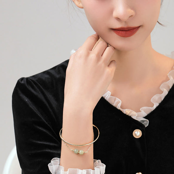 Braccialetto con perline di giada Hetian placcato in oro e rame, a doppio strato, Buddha Stones