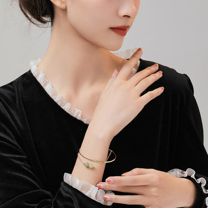 Braccialetto con perline di giada Hetian placcato in oro e rame, a doppio strato, Buddha Stones