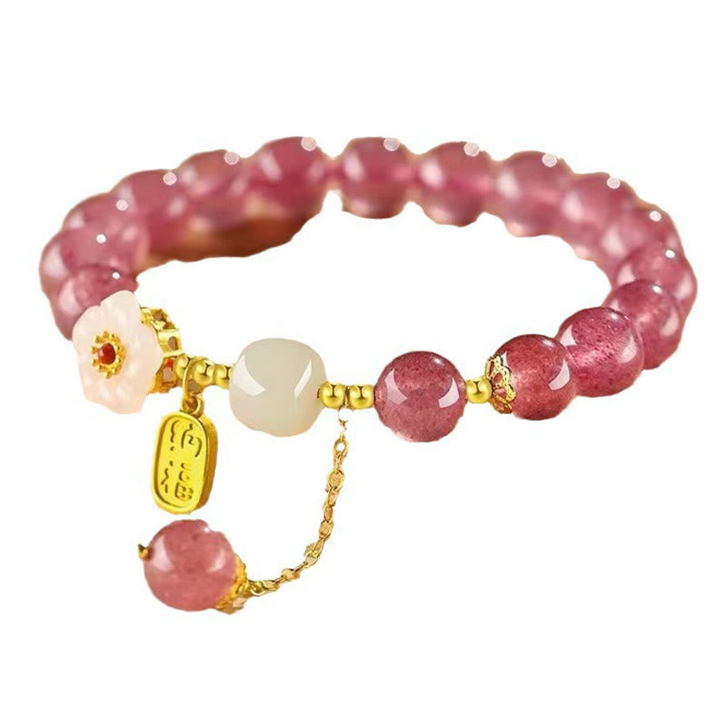 Braccialetto di guarigione in cristallo rosa con carattere Fu in quarzo fragola Buddha Stones