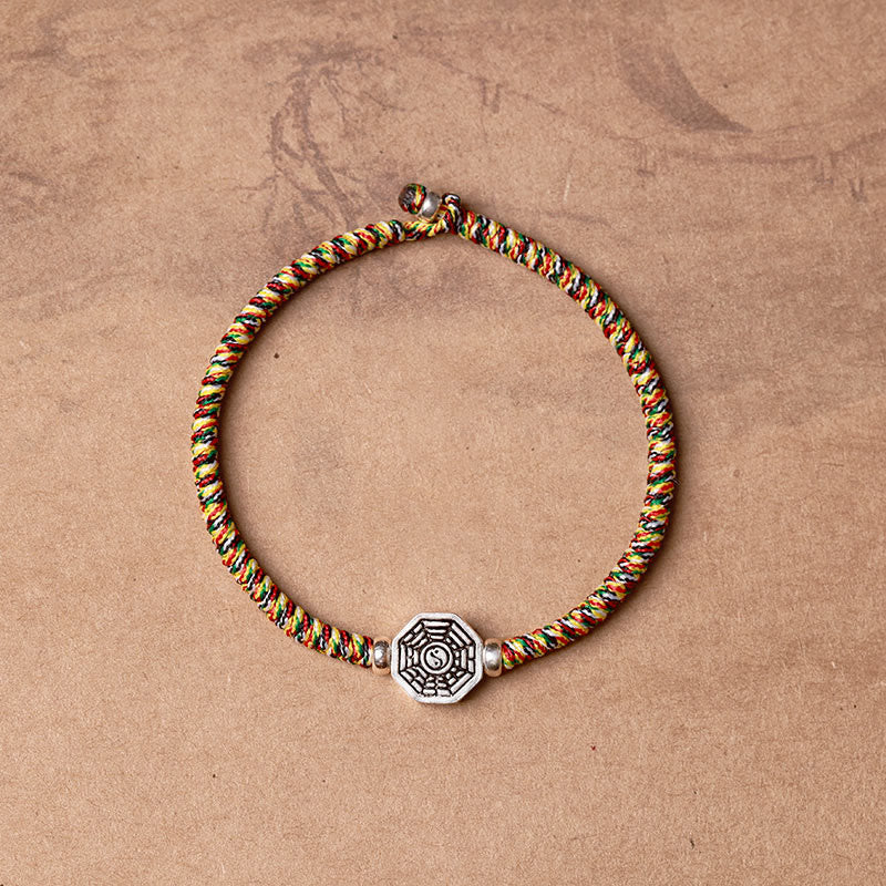 Braccialetto di concentrazione in corda di cinabro con simbolo Yin Yang Bagua in argento sterling 925 Buddha Stones