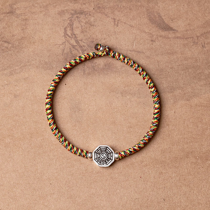 Braccialetto di concentrazione in corda di cinabro con simbolo Yin Yang Bagua in argento sterling 925 Buddha Stones